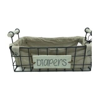 RGI Home Farmhouse Wire Diaper Basket‎ Caddy with Liner and Wood Handles